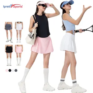 Ipresports sports yeni stil kadın 2 In 1 tenis pilili etek ile telefon cepler içinde kızlar Badminton elbise şort astar ile