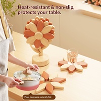 Support décoratif en bois pour sous-verres avec 5 pétales détachables pour la décoration de la cuisine et de la table à manger