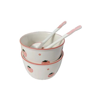 Strawberry Ceramic Breakfast Bowl Set With Spoon And Chopsticks For Home Kitchen Use - Product Image 5