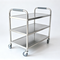 Chariot de service commercial à 3 niveaux en acier inoxydable plat, assemblé, robuste, pour hôtel, restaurant, restauration, service alimentaire