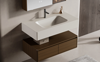 Meuble-lavabo flottant trois pièces en acier inoxydable et bois de noyer, résistant à l'humidité, avec miroir anti-buée, étagère LED et vasque intégrée pour villa