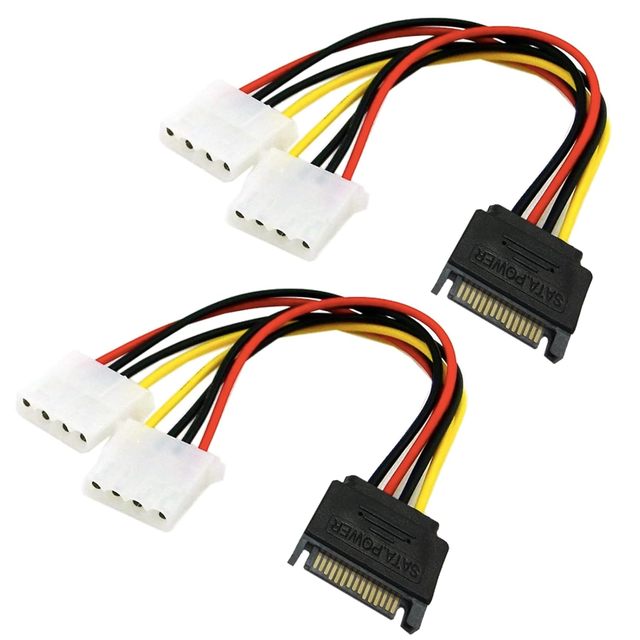 15Pin SATA Male to Dual 4Pin Molex IDE Female Y Splitter Power Adapter Cable Extension Hard Drive Power Supply Cable for HDD SSD