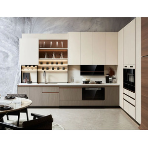 Muebles para el hogar de diseño gratuito, gabinetes de cocina en forma de L de lujo ligeros italianos personalizados, encimera de madera de instalación en el sitio - Product Image 1