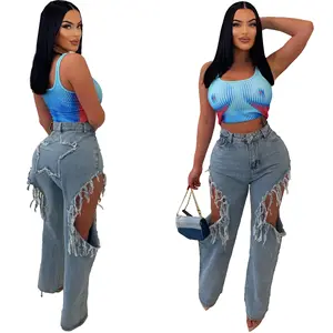 Bán Buôn Cổ Phiếu Sẵn Sàng Thiết Kế Mới Phụ Nữ Thời Trang dạo phố Pantalones Denim Jeans Femme 2023 Rửa Sạch Ripped Jeans Quần Cho Phụ Nữ