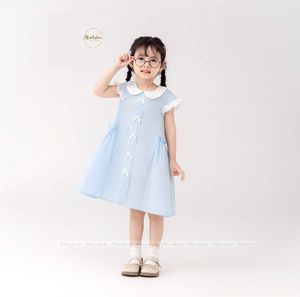 Vestido de niña con lazo en el pecho Vestido de princesa informal para niña nueva Ropa de boutique para niños Manga corta de verano - Product Image 6