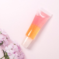 Gloss à lèvres en tube à marque privée avec effet arc-en-ciel bicolore vibrant et formule de gel brillant biologique, gloss à lèvres scintillant