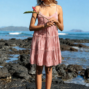 Vestido playero bohemio estampado, fresco y divertido, hecho a medida, de alta calidad, 100% bambú, mini vestido escalonado. - Product Image 3