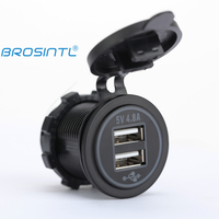 Soket Charger USB Dual Port BROSINTL BC018KB 12V 24V Input 5V 2.4A Output 4.8A untuk Bus dan Kapal