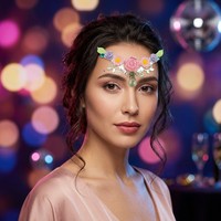 Autocollants de bijoux de visage en forme de fleurs roses et violettes, strass autocollants en cristal pour l'art corporel des enfants, idéaux pour les fêtes et festivals