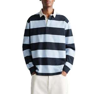 <span class=keywords><strong>Polo</strong></span> a maniche lunghe da <span class=keywords><strong>uomo</strong></span> in <span class=keywords><strong>cotone</strong></span> 100% personalizzata, di alta qualità, traspirante, delicata sulla pelle, a righe, 260g, anti-pilling - Product Image 1