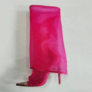 Fishnet Knee High <b>Boots</b> Women Mesh High Heels Stiletto Diamonds Summer Shoes Wide Fit Overlay Sandals - Product Image 5