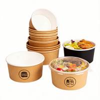 Mangkuk Kertas Salad Sekali Pakai Ramah Lingkungan dengan Tutup, Food Grade untuk Camilan, Nasi, Gula, Sushi, Roti, Buah