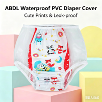 Lot de 2 culottes absorbantes ABDL en PVC imperméable imprimé, couvre-couches réutilisables anti-fuites pour l'incontinence