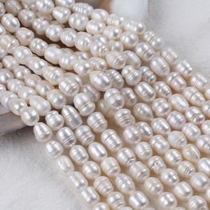 Perles de riz d'eau douce naturelles en forme de riz, 3-13 mm, enfilées, coquilles blanches et roses, chaîne de belles perles de riz - Product Image 1