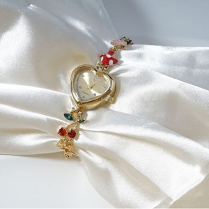 ゴールドクォーツ時計 ハート型ダイヤル 30mm ポインター ヴィンテージ フォレスト フローラル チェリー フルーツ 装飾ブレスレット レディース かわいい時計 - Product Image 4