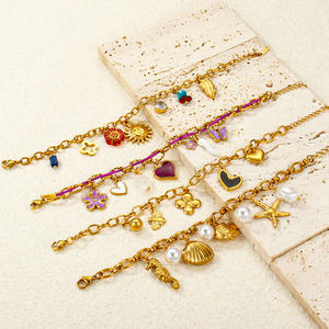 Bracciale a catena spessa a forma di O, in acciaio inossidabile placcato oro con ciondoli a forma di farfalla, fiore, cuore e pesce, <span class=keywords><strong>gioielli</strong></span> alla moda - Product Image 2