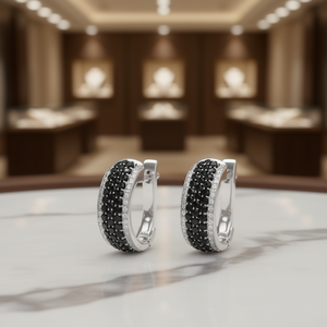 Boucles d'oreilles en or blanc E2907 avec diamants noirs, taille brillant rond, couleur G, diamants naturels, classiques pour femmes, à porter au quotidien - Product Image 2