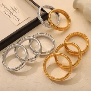 High-End PVD Gold Plated Waterproof Tarnish-Free Elastic Snake Chain Stainless Steel Bangle Bracelet Trendy Party Gift