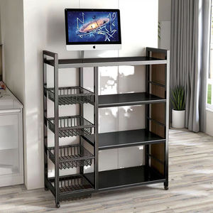 Multifunctional Carbon Steel Kitchen Organizer Rolling <strong>Wheels</strong> Metal <strong>Vegetable</strong> Basket Microwave Oven Storage <strong>Rack</strong> Movable <strong>Rack</strong> - Product Image 5