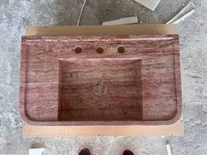 Lavabo Flotante de Mármol Natural de Lujo, Lavabo Integrado de Piedra, Encimera de Baño Acanalada Montada en la Pared, Personalizado OEM ODM - Product Image 1
