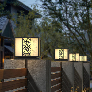 Lampes solaires de poteau d'extérieur, nouveau style chinois, en acier inoxydable, pour portail, cour, villa, clôture - Product Image 1