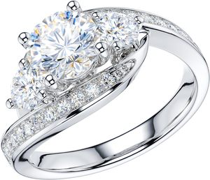 本物の1CTモアッサナイトまたはシミュレートされたダイヤモンドエンゲージメントリング女性用クラシックな3つのストーンスタイルのスワールラップルック - Product Image 2