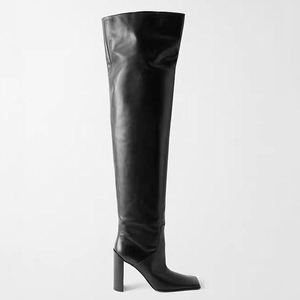 Bottes longues pour femmes à bout carré, design simple, montantes au-dessus du genou, à talons épais et larges, couleur unie - Product Image 4