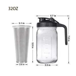 Custom Wide Mouth 64oz 32 oz Mason Jar Coffee Bottle Airtight Lids Iced Tea Glass Leak Proof Drinking Pitcher