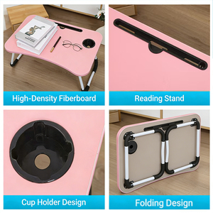Bureau d'ordinateur portable en bois pliable, table <span class=keywords><strong>de</strong></span> <span class=keywords><strong>lit</strong></span> avec porte-gobelet pour étudiants, dortoir, table paresseuse, bureau portable - Product Image 4