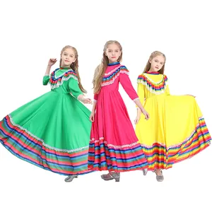 فستان فتيات Jalisco تراثي للرقصات الشعبية المكسيكية من Guadalajara ملابس حفلات الهالوين للأطفال متوفر بـ 3 ألوان