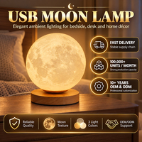 Lampe de table LED à base en bois à longue durée de vie, lumière lunaire rotative, contrôle de trois couleurs, décoration pour restaurant, café, bar, salle à manger