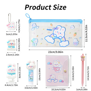 Bộ văn phòng phẩm 7 món bao gồm hộp bút chì, gọt bút chì, băng chỉnh sửa, Sổ ghi chép keo rắn, Hoa Văn Thỏ trung tính - Product Image 2