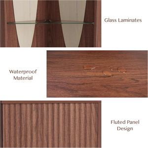 Modern <b>Corner</b> Bar <b>Cabinet</b> Walnut Tall with LED Light Wine Glass Rack Fluted Door Liquor for Living Room - Product Image 2