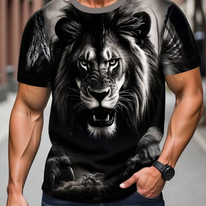 Vente directe d'usine de t-shirts pour hommes à imprimé lion cool et unique, style streetwear pour la rentrée scolaire ; personnalisation disponible. f10 - Product Image 1
