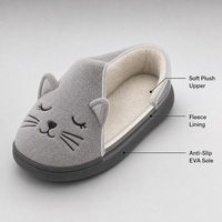 Pantoufles en peluche chat gris, douces, doublées polaire, à enfiler, pour l'intérieur et l'hiver