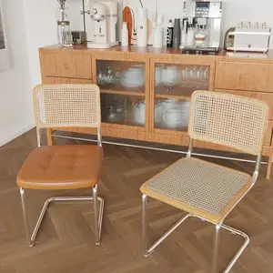 现代奢华马塞尔·布劳尔甘蔗塞斯卡椅藤制餐椅带坐垫