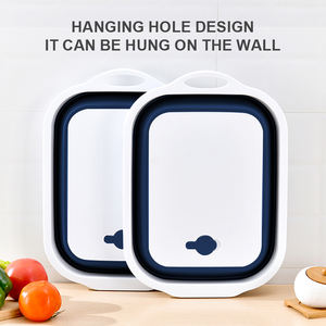 多功能可折叠塑料切菜板二合一设计，用于家用洗涤排水野餐储物 - Product Image 4