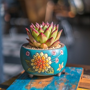 Maceta de cerámica para plantas, diseño Floral pintado a mano, suculenta, <span class=keywords><strong>Cactus</strong></span>, bonsái, maceta para flores - Product Image 2
