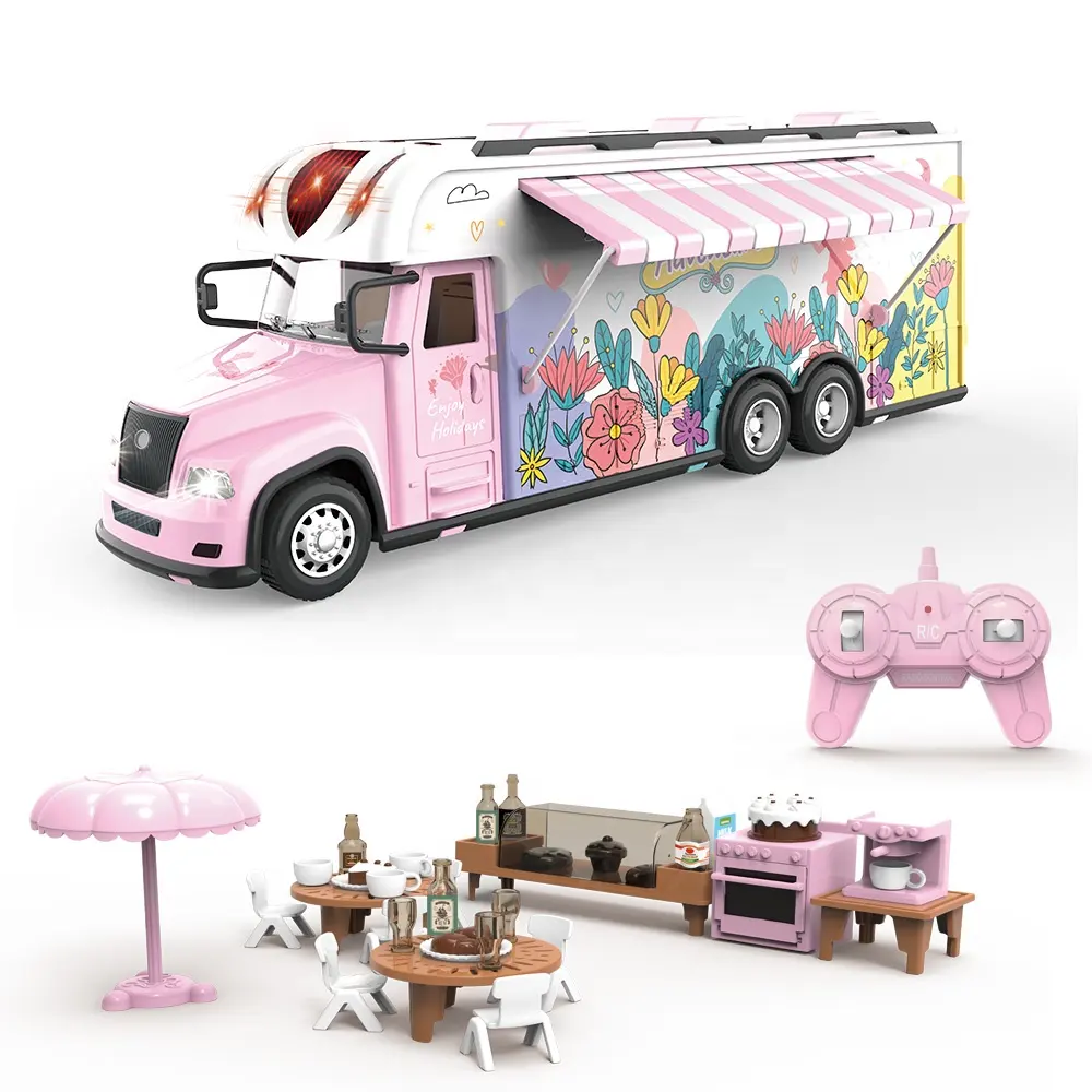 HW 2022 Hot selling 2.4G Touring Truck dining car fast food cart PINK RC remote toy car