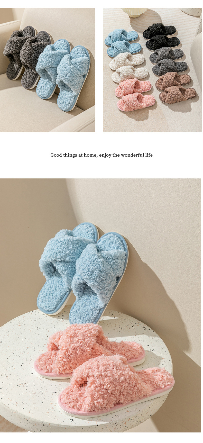 Woolly Cross Cotton Slippers Women Skin Plush House Shoes Slippers Wholesale