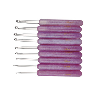 1 ensemble de <span class=keywords><strong>9</strong></span> crochets professionnels en aluminium avec manche en résine rose transparente pour tricot et artisanat DIY (pulls, etc.) - Product Image 2