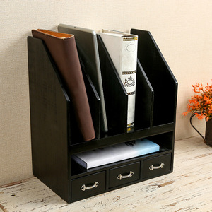 Étagère de bureau en bois 35x31x18,5 cm noire, classeur à 3 niveaux avec tiroirs pour le rangement de documents - Product Image 3