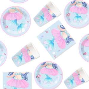 DAMAI Nuevo Set de Fiesta Temática de Sirena con Vestido de Gasa Rosa, Incluye Platos y Vasos Desechables de Papel para Suministros de Cumpleaños - Product Image 3