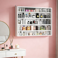 Vitrine murale en bois blanc à 5 niveaux avec porte coulissante en verre et étagères réglables pour la maison et la chambre