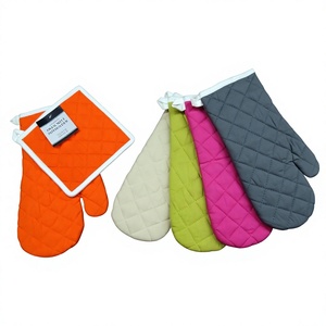<b>Oven</b> Mitts Glove Pot Holder Set Heat Resistance Microwave Tool 100% Cotton Silicon Backed OEKO-TEX Certified Dishwasher Safe - Product Image 1