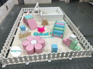 Globalltoy Kids Playground Interior y exterior Todo blanco Rosa claro y azul Equipo de juego suave Comercial con casa de rebote - Product Image 6