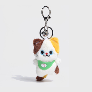 Kawaii Cartoon Pendant Custom Keyrings Anime Cute Stuffed Animal Brown Black Cat Doll Promotional Plush Keychain Toy