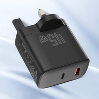 Pengisi Daya Cepat Shenzhen Lvxiangyuan 45W PD 3.0 GaN Dual Port USB-A USB-C Colokan UK Bersertifikasi CE UKCA untuk Laptop dan Kamera