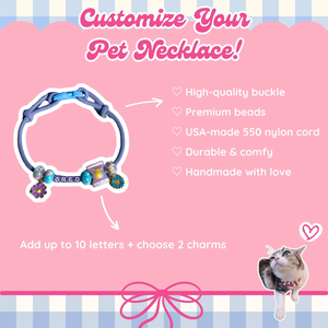 Verstelbare paarse paracord gepersonaliseerde kralen halsband met naam en bedels voor katten & kleine honden - Product Image 4
