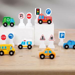 लकड़ी के यातायात वाहन मॉडल खिलौने 9 यातायात संकेत और 6 कार ब्लॉक प्ले सेट स्ट्रीट संकेत काम कार लकड़ी शैक्षिक खिलौना - Product Image 2